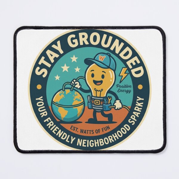 Item preview, Stay Grounded Funny Electrician Sparky Cute Retro Badge designed and sold by Wear Sculpt.