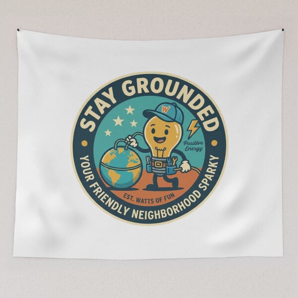 Item preview, Stay Grounded Funny Electrician Sparky Cute Retro Badge designed and sold by Wear Sculpt.