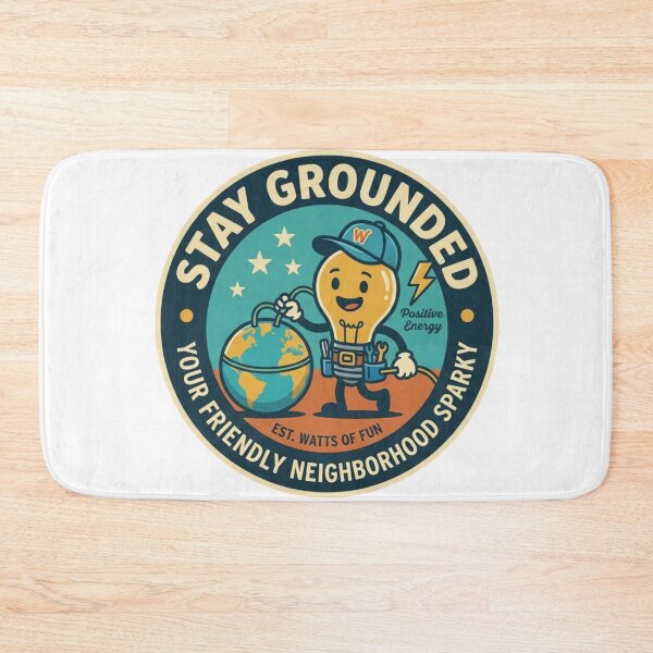Item preview, Stay Grounded Funny Electrician Sparky Cute Retro Badge designed and sold by Wear Sculpt.