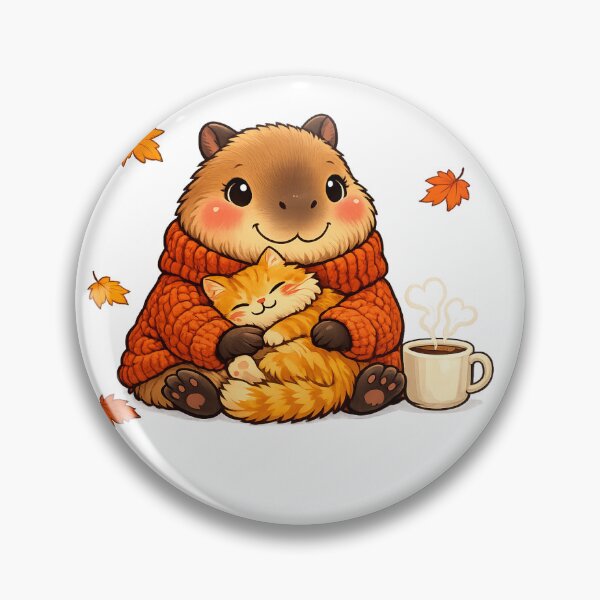 Artikelvorschau, Katzenliebhaber-Capybara | Illustration einer gemütlichen Katzenumarmung entworfen und verkauft von Cozy Art for Cozy Souls.