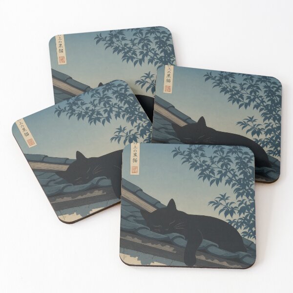 Item preview, Vintage Japanese Ukiyo-e Black Cat Sleeping On Roof designed and sold by PurrfectHome.