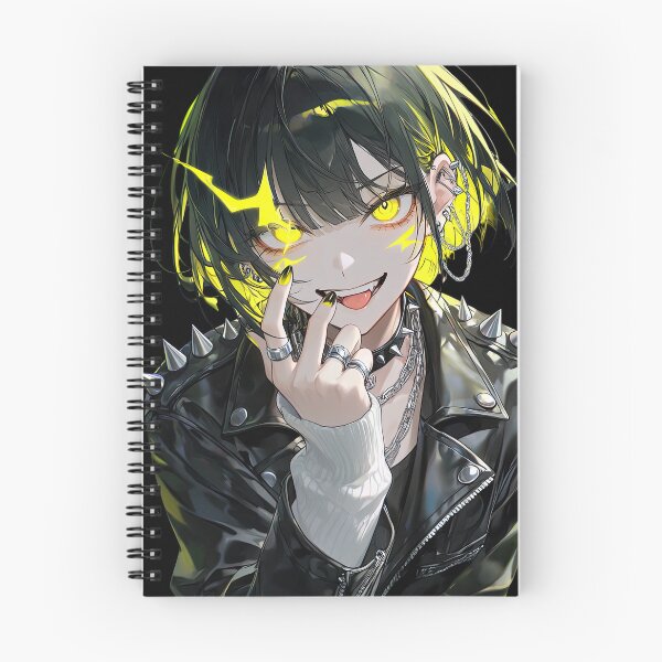 Item preview, Edgy Punk Anime Girl with Electric Yellow Eyes and Spiked Leather Jacket designed and sold by Sergii Davydenko.