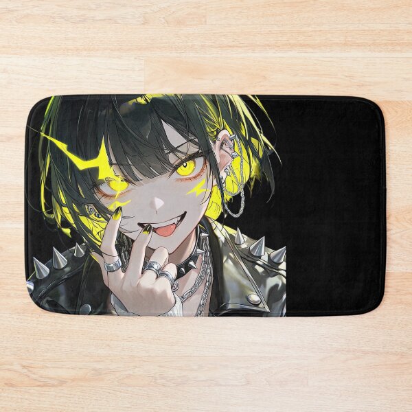 Item preview, Edgy Punk Anime Girl with Electric Yellow Eyes and Spiked Leather Jacket designed and sold by Sergii Davydenko.