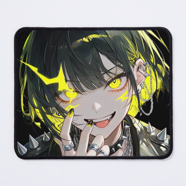 Item preview, Edgy Punk Anime Girl with Electric Yellow Eyes and Spiked Leather Jacket designed and sold by Sergii Davydenko.
