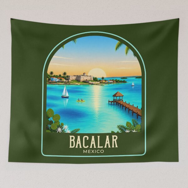 Item preview, Bacalar Vintage Travel Illustration designed and sold by HomeLivingCo.