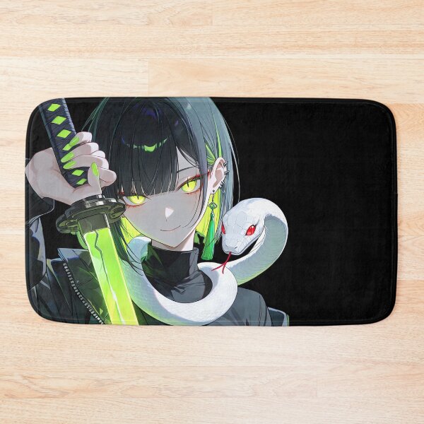 Item preview, Anime Techwear Ninja Girl with Glowing Green Katana and White Serpent designed and sold by Sergii Davydenko.