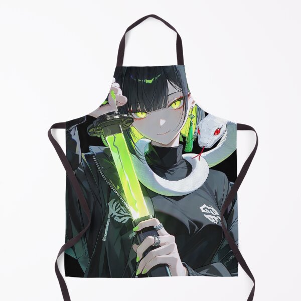 Item preview, Anime Techwear Ninja Girl with Glowing Green Katana and White Serpent designed and sold by Sergii Davydenko.