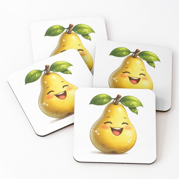Item preview, Cute Smiling Pear Character with Green Leaves | Happy Yellow Fruit Cartoon designed and sold by JMDG Studio.