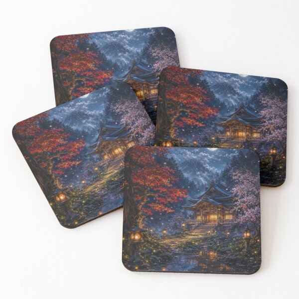 Item preview, Japanese temple under the full moon designed and sold by Pixel Sakura Gallery.