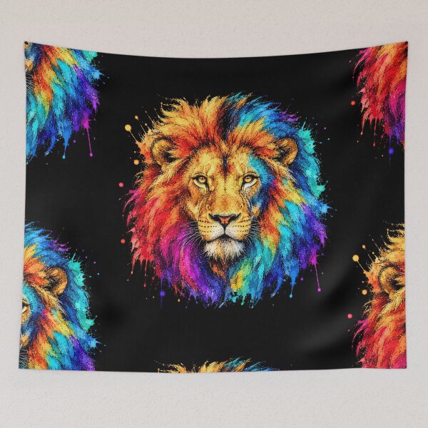 Item preview, Colorful Lion Watercolor Art – Majestic Wildlife Portrait Illustration designed and sold by ColorSplash123.