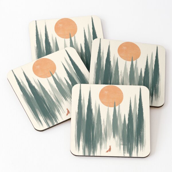 Item preview, Lone Fox at Sunset – Minimalist Forest Art Print – Green & Orange Nature Wall Decor designed and sold by @SHINTOSARTSTORE.