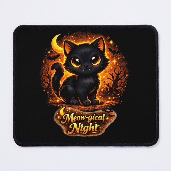 Item preview, Meow‑gical Night – Cute Halloween Cat Glow Art designed and sold by Rocket&Stars.