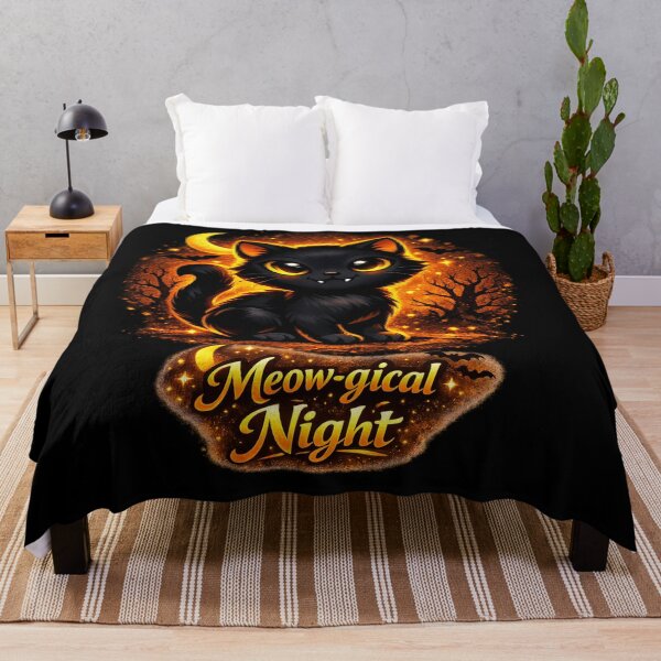 Item preview, Meow‑gical Night – Cute Halloween Cat Glow Art designed and sold by Rocket&Stars.