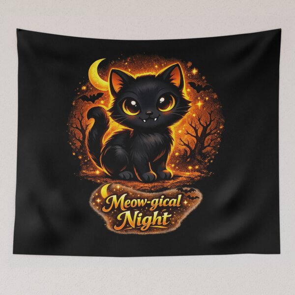 Item preview, Meow‑gical Night – Cute Halloween Cat Glow Art designed and sold by Rocket&Stars.
