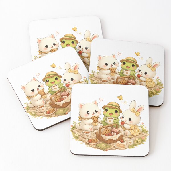 Item preview, Picnic acogedor de primavera | Pegatina de lindos amigos gato, rana y conejo designed and sold by Maystro-design.