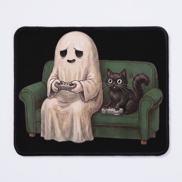 Item preview, Cute Ghost Gamer Playing Video Games With Black Cat Halloween Night designed and sold by ObukiLantara.