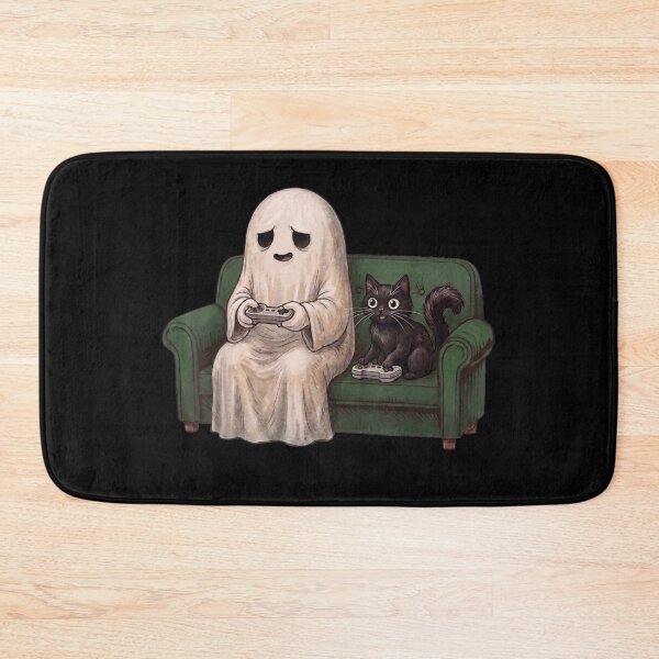 Item preview, Cute Ghost Gamer Playing Video Games With Black Cat Halloween Night designed and sold by ObukiLantara.