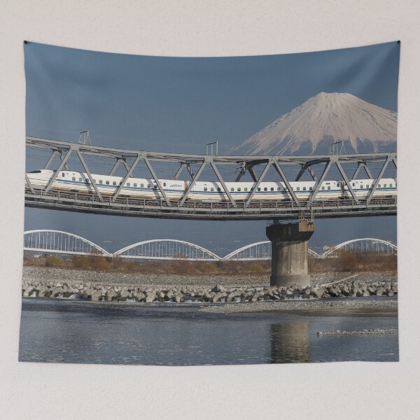 Item preview, Shinkansen Bullet Train Crossing Oi River with Mt Fuji designed and sold by YSJapanPhoto.