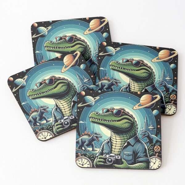 Item preview, Time Traveler Alligator – Surreal Cosmic Fantasy Art designed and sold by Dogandesighn.