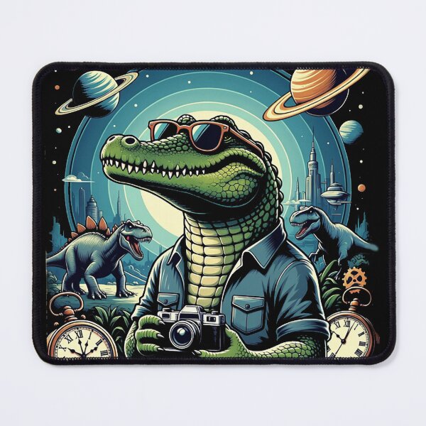 Item preview, Time Traveler Alligator – Surreal Cosmic Fantasy Art designed and sold by Dogandesighn.