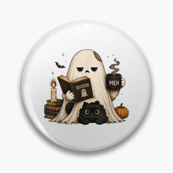 Item preview, Ghost Reading Boobook Drinking Coffee With Black Cat Halloween Cozy designed and sold by PhocoNibict.