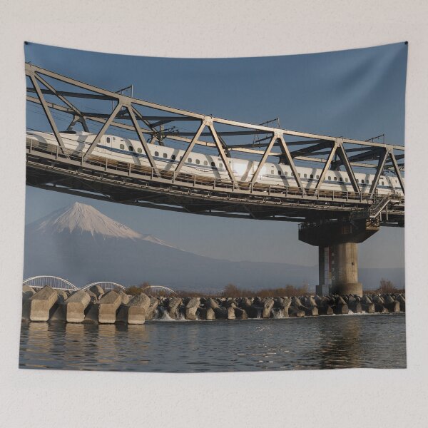 Item preview, Shinkansen Bullet Train Crossing Ooi River with Mt Fuji designed and sold by YSJapanPhoto.