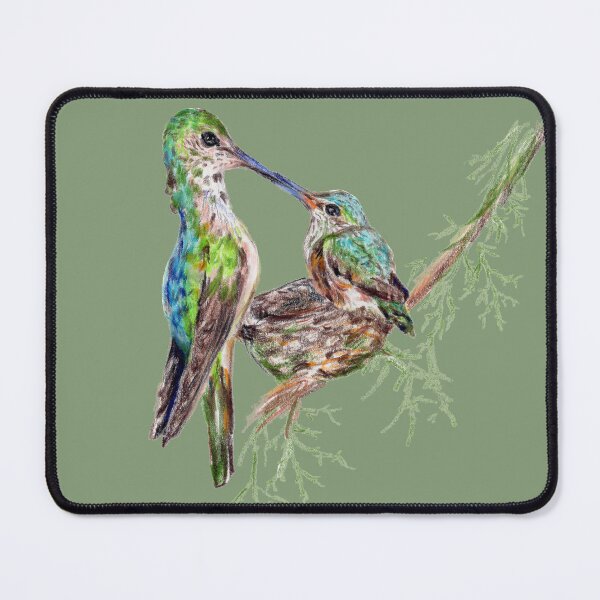 Item preview, Mother Hummingbird & Baby Nest – Color Pencils Realistic Bird Illustration designed and sold by Dina's Fine Arts.