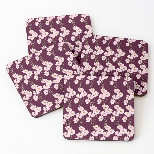 Item preview, Soft Pink Cosmos On Deep Plum Floral. designed and sold by ​Jyoti Digital Artist.