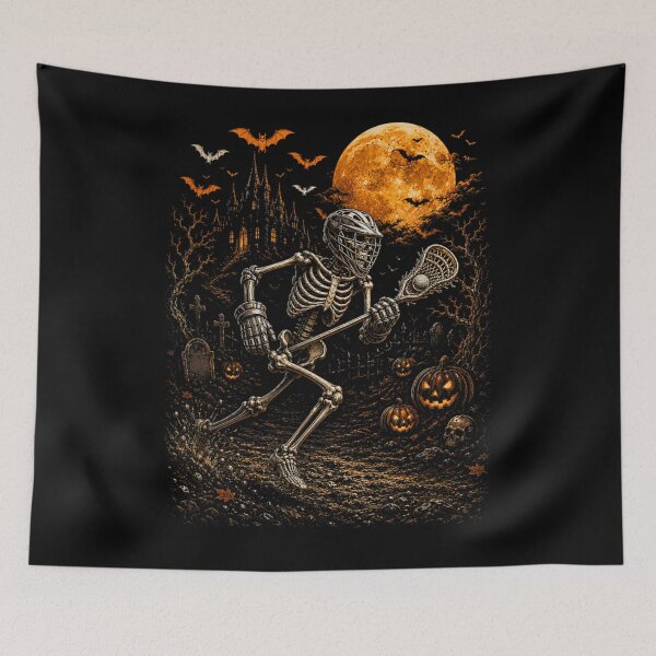 Item preview, Skeleton Lacrosse Player Under Full Moon Spooky Halloween Championship Night designed and sold by RuperDelois.