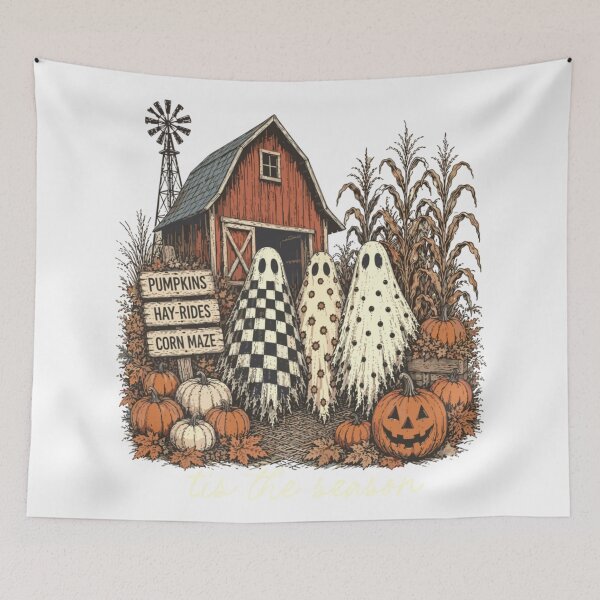 Item preview, Tis The Season Ghost Friends Visiting Cozy Pumpkin Farm Together designed and sold by RuperDelois.