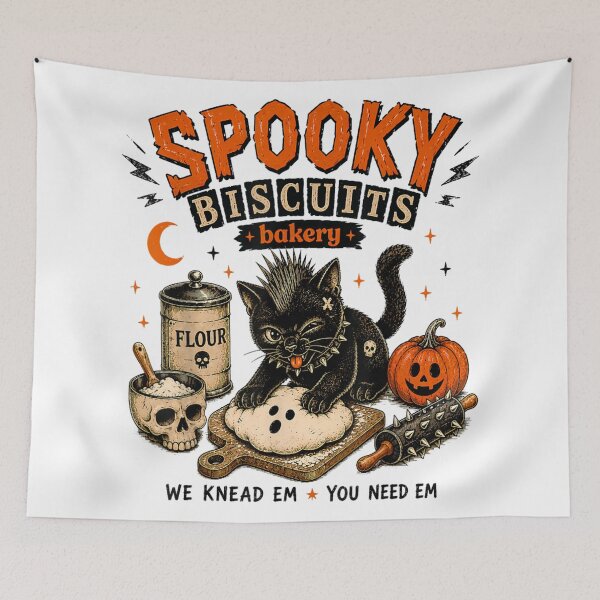 Item preview, Spooky Biscuits Bakery Punk Black Cat Halloween Baking Crew Fun designed and sold by EricCotanori.
