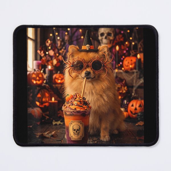 Item preview, Cute Halloween Pomeranian Enjoying Spooky Pumpkin Drink Costume Party Night designed and sold by EricCotanori.