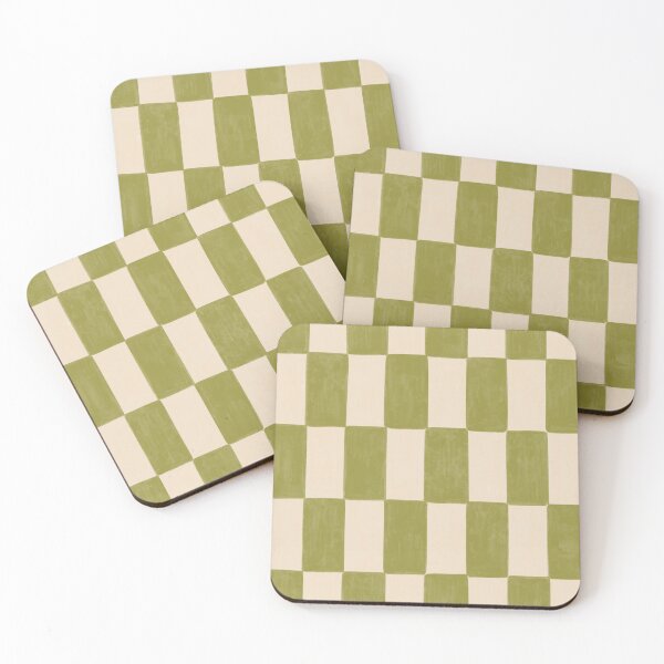 Item preview, Hand Painted Retro Checkerboard in Olive Green & Cream designed and sold by Illustrated by Nat.