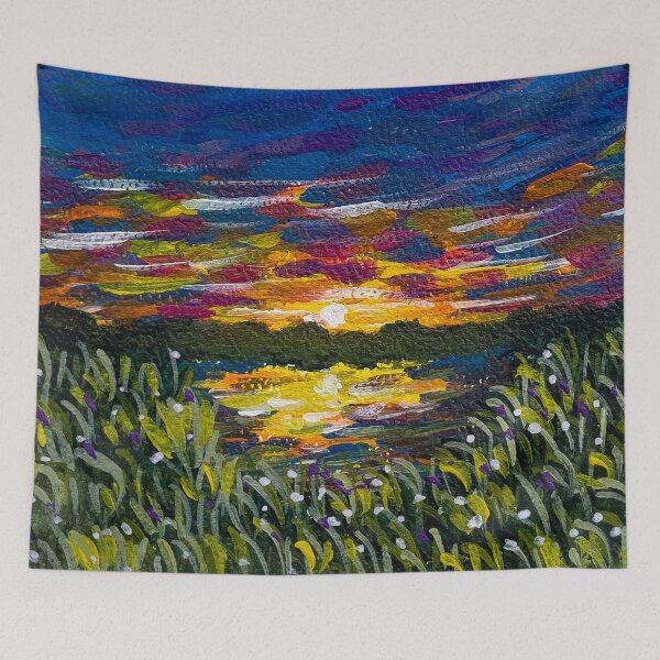 Item preview, Sunset Landscape Painting designed and sold by EeshaArshad.