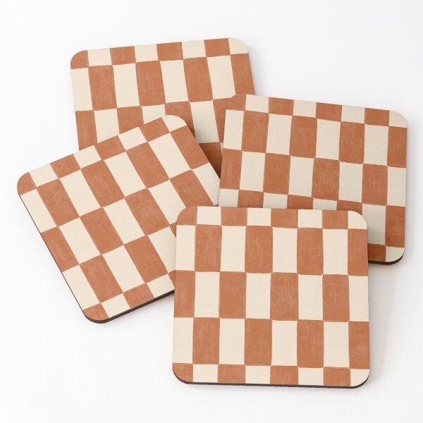 Item preview, Hand Painted Retro Checkerboard in Terracotta & Cream designed and sold by Illustrated by Nat.