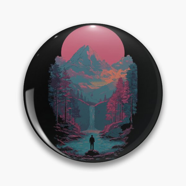 Item preview, Synthwave Mountain Waterfall designed and sold by Gkinoki.