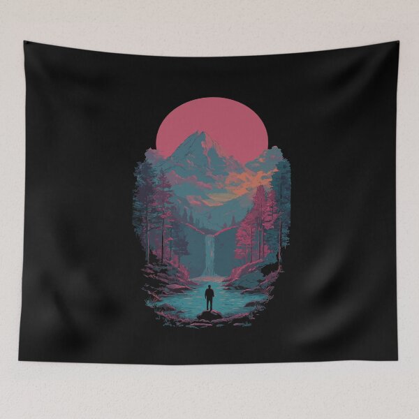Item preview, Synthwave Mountain Waterfall designed and sold by Gkinoki.
