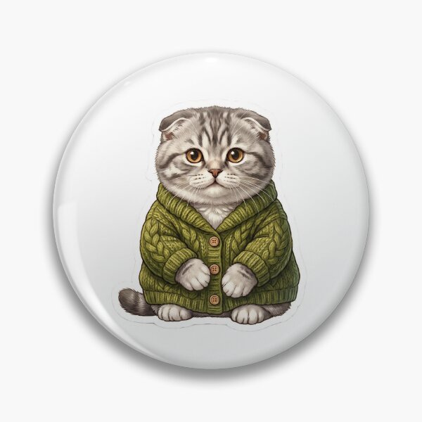 Item preview, Cute Scottish Fold Cat Wearing Green Cable Knit Cardigan designed and sold by ajamzbox.