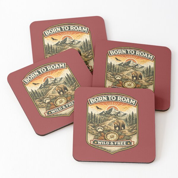 Item preview, Born to Roam Wild and Free Vintage Mountain Bear Adventure Badge designed and sold by Artbysarmina.