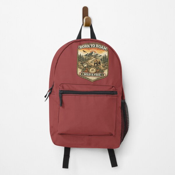 Item preview, Born to Roam Wild and Free Vintage Mountain Bear Adventure Badge designed and sold by Artbysarmina.