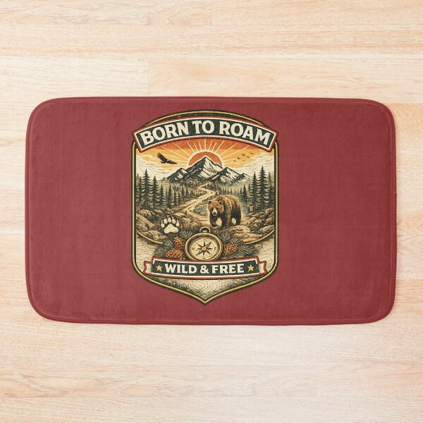 Item preview, Born to Roam Wild and Free Vintage Mountain Bear Adventure Badge designed and sold by Artbysarmina.