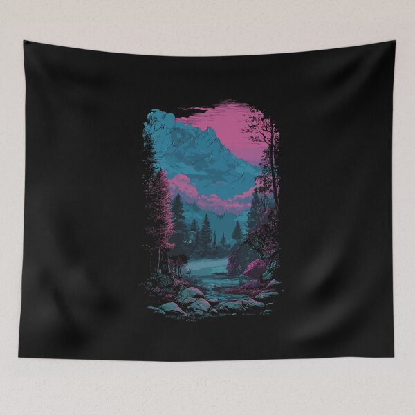 Item preview, Synthwave Mountain Forest designed and sold by Gkinoki.