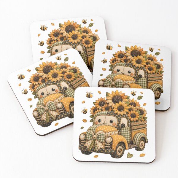 Item preview, Cute Patchwork Sunflower Truck | Farmhouse Summer & Fall Art designed and sold by DecoVibe.