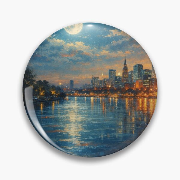 Item preview, Glowing Metropolis Full Moon Over Water Cityscape designed and sold by Joey Santiago.