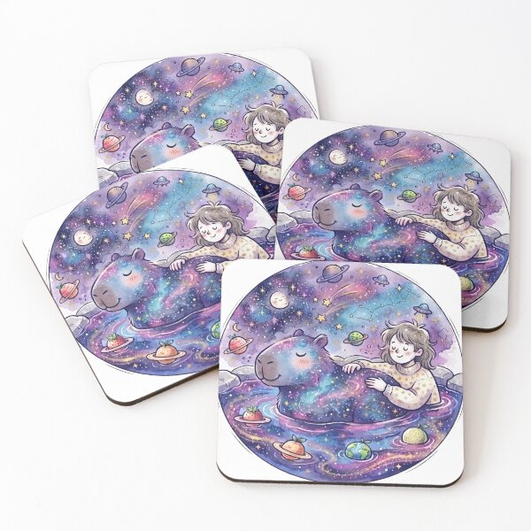 Item preview, Cute Cosmic Capybara & Child | Kawaii Galaxy Friendship | Whimsical Nursery Decor | Dreamy Space Animal Gift designed and sold by Cosmic Doodle Co..