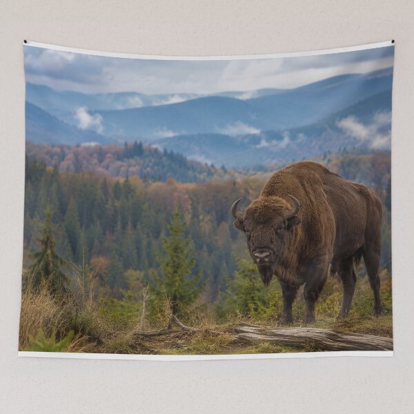 Item preview, European Bison in Forest Landscape | Majestic Wild Wisent Nature Photography designed and sold by JMDG Studio.