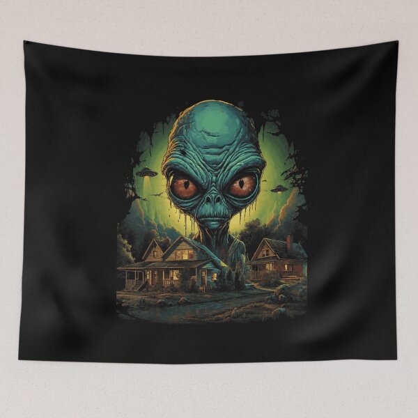 Item preview, Alien UFO Invasion Over Suburbia Vintage Sci Fi Retro Extraterrestrial Poster designed and sold by ShavonRistorin.