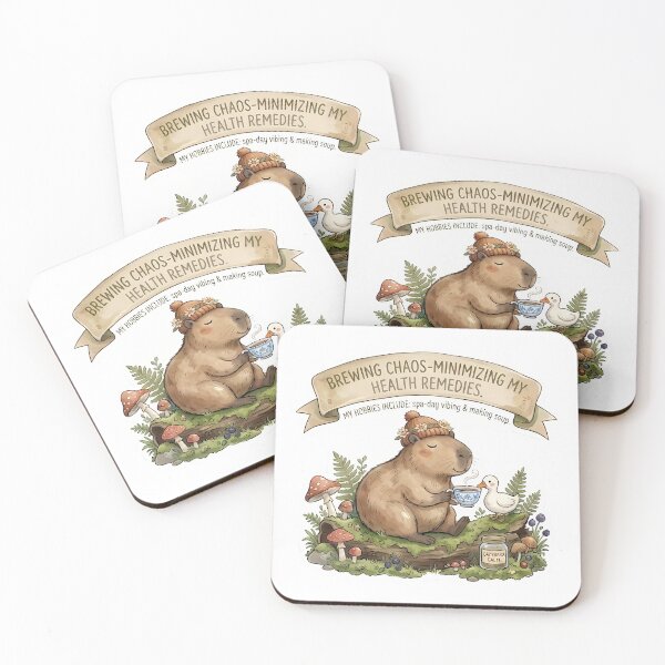 Item preview, Brewing Chaos - Minimizing My Health Remedies - Cute Capybara Cozy Sticker designed and sold by Lu7u.