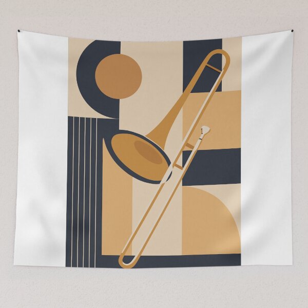 Item preview, Trombone Bauhaus Print, Mid Century Modern Music Art designed and sold by Studio pod Burom.