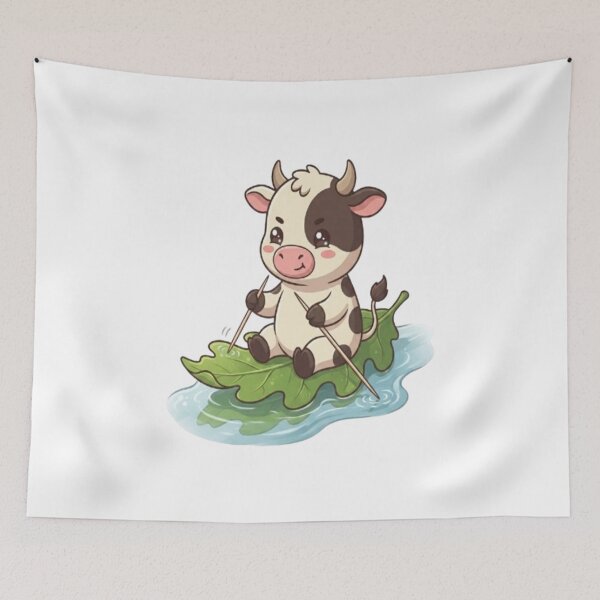 Item preview, Cute Cow Rafting On Leaf designed and sold by Ella_Sketch.